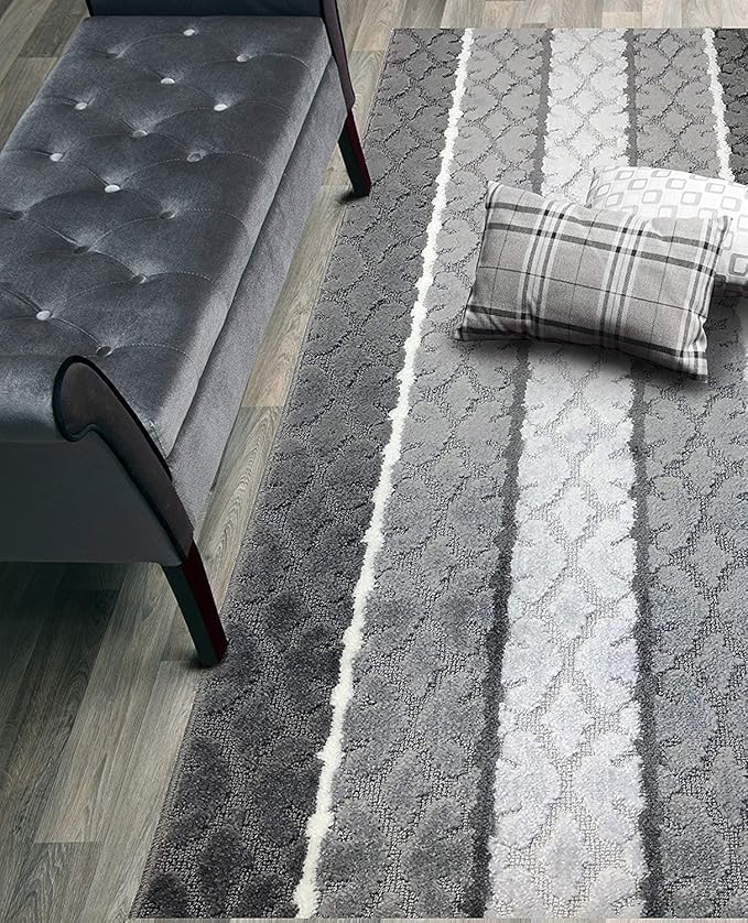 ORFA HOME Custom Cut Hallway Runner Rug, Slip Resistant, 31 Inch Wide X Your Choice of Length, Damask Anthracite, 31 Inch X 8 feet