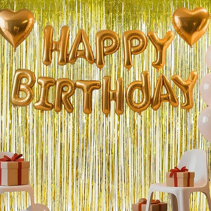 Gold Fringe Backdrop Curtain, Metallic Tinsel Foil Fringe Curtains for Birthdays Engagement Graduated Christmas New Years Party Decorations - 2 Pack 3.2×8.2ft