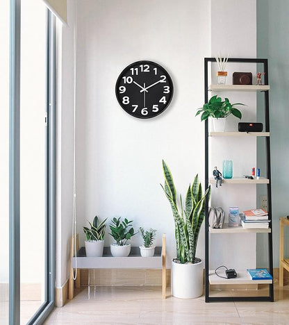 45MinST 12 Inch 3D Number Dial Face Modern Indoor Outdoor Clock, Silent Non-Ticking Round Home Decor Wall Clock with Arabic Numerals (Black)