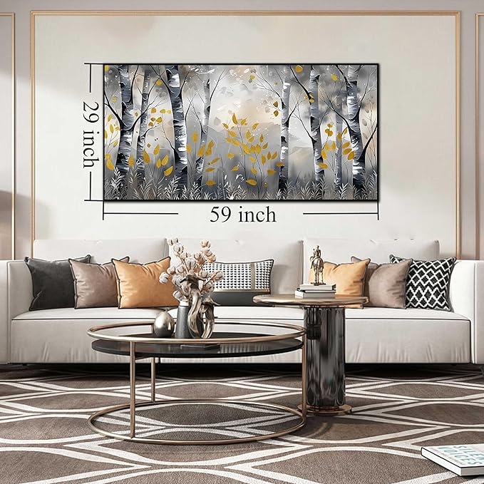 Large Black and White Birch Tree Landscape Canvas Wall Art With Black Wood Frames for Living Room Bedroom Home Office Modern Canvas Prints Framed Wall Art Size 30x60