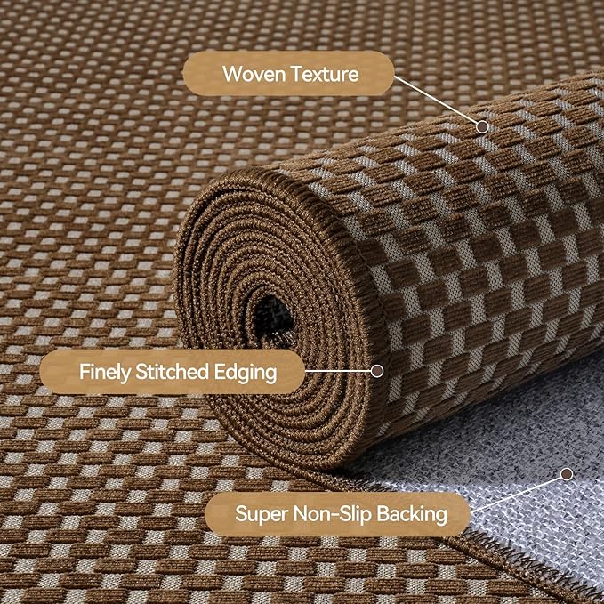 2x5 ft Hallway Runner Rug Boho Woven Washable Kitchen Runner Rugs Mat Non Slip, Soft Entryway Laundry Hall Runner Floor Carpet for Indoor Backdoor Bedroom Kitchen Living Room, Dark Brown/Coffee