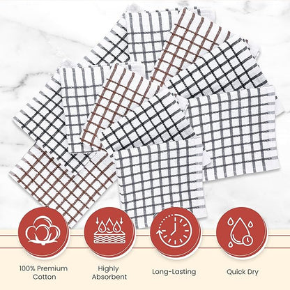 Vintage Vista 100% Cotton Dish Cloths (Pack of 12) - Dish Rags for Washing Dishes - Reusable & Highly Absorbent Kitchen Towels - Kitchen Rags for Christmas - (12" x 12" - Multicolor Checkered)
