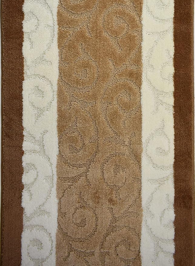 Custom Size Scroll Hallway Runner Rug Slip Resistant, 26 Inch Wide x Your Choice of Length Size, Beige, 26 Inch X 22 Feet, Sold and Priced Per Foot