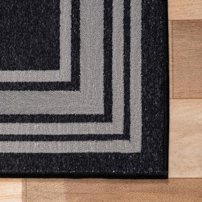 Modern Bordered Non Slip Indoor Runner Rugs for Living Room 2x7 Area Rugs for Kitchen, Rug for Bedroom, and Hallway, Stain Resistant Easy Cleaning Non Shedding Black 2 x 7