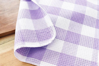 Waffle Weave Plaid Dish Cloths, 100% Cotton - 12 x 12 Inches, Ultra Soft Absorbent Quick Drying Dish Towels Buffalo Check Dish Rags for Kitchen, 8 Pack - Fall Thanksgiving- Lavender & White
