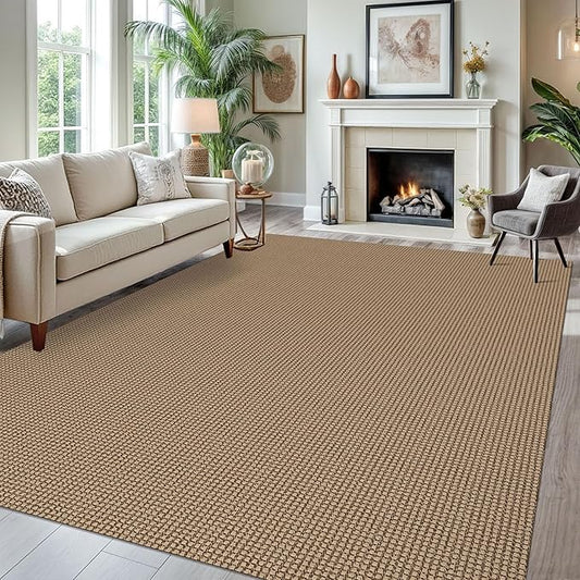 KOZYFLY Washable Area Rug 7.5x10 ft Rubber Backed Non Slip Rugs for Living Room Braided Cotton Bedroom Rug Woven Office Rugs Indoor Floor Carpets for Dining Bedroom Living Room, Tan/Orange/Brown