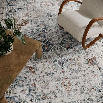 5x7 Area Rugs for Living Room: Washable Bedroom Rug Boho Vintage Rugs Stain Resistant Non Slip Low Pile Soft Lightweight Carpet for Kitchen Dining Room Farmhouse Nursery Kids Room Home Office