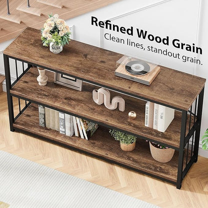 LVB Rustic Entryway Table, Industrial Extra Long Hallway Sofa Table, Wood Metal Narrow Console Table with Storage Shelf, Modern Skinny Couch Table for Foyer Living Room Bedroom, Rustic Brown, 70 Inch