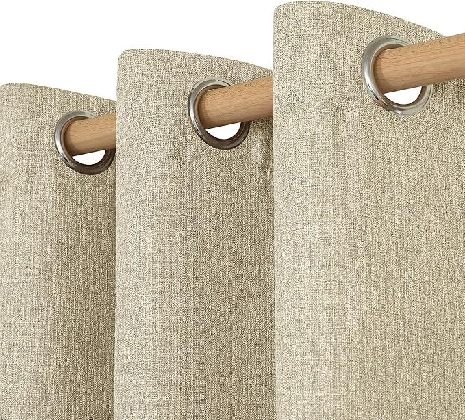 LAMIT Camel Linen Curtains for Bedroom, 90 inches Grommet Thermal Insulated Thick Burlap Farmhouse Curtains Noise Reducing Window Treatment Drapes for Living Room, Set of 2 Panels, W52 x L90