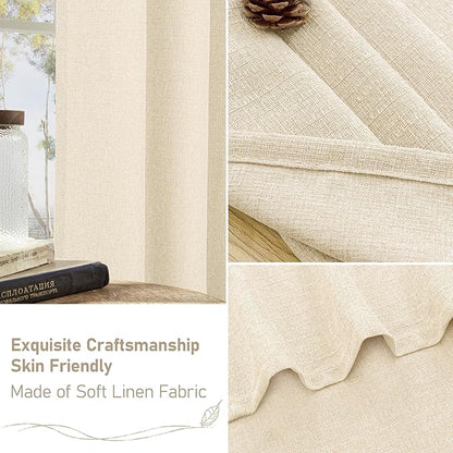 LAMIT Light Beige Linen Curtains for Bedroom 45 inch Length 2 Panels, Linen Textured Thermal Insulated Curtains Privacy Grommet Window Drapes for Living Room/Farmhouse, Set of 2 Panels, W52 x L45