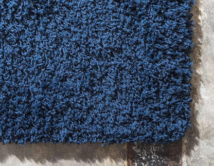 Unique Loom Solid Shag Collection Area Rug (10' x 13' Rectangle, Sapphire Blue/ Navy Blue)