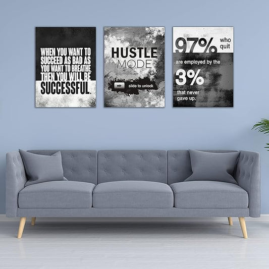 Motivational Painting Wall Art 3 Pieces Canvas Print Success Wall Art for Home Office Living Room Leader Canvas Quotes Inspirational Positive Poster Framed Motivation Artwork [36''Wx 16''H]