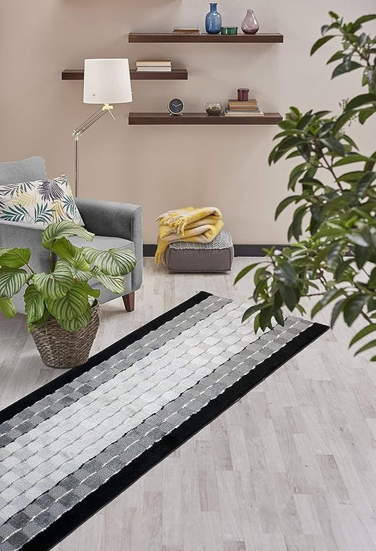 10 ft Long Non-Slip Washable Carpet Runner Rug with Rubber Backing, (26" X 10') Custom Floor Mat for Kitchen Hallway Stairs Bedroom Bathroom Entryway, Checkered Black - Grey, Your Choice of Length