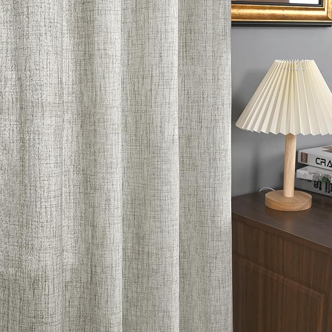 YoungsTex Dark Grey Linen Curtains 63 Inch Length for Living Room, Light Filtering Semi Sheer Drapes Back Tab Rod Pocket for Bedroom Office Lightweight Window Treatments, 42 X 63 Inch, 2 Panels