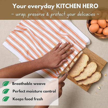 Native Fab Orange Kitchen Towels - 12 Pack - 16x26 inches - Basket Weave Stripe Towels with Hanging Loop, Absorbent Cotton Towel for Cleaning, Drying Dishes, Washable Dish Cloths Set- Orange