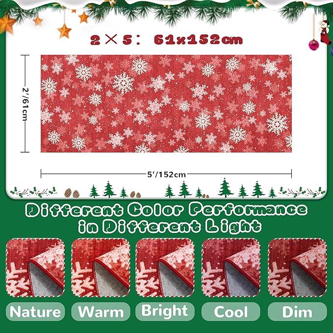 2x5 Christmas Runner Rug for Kitchen, Snowflake Rugs for Bathroom, Washable Hallway Runner with Non-Slip Backing, Soft Red and White Christmas Decor Indoor(2'x5', Red/White)