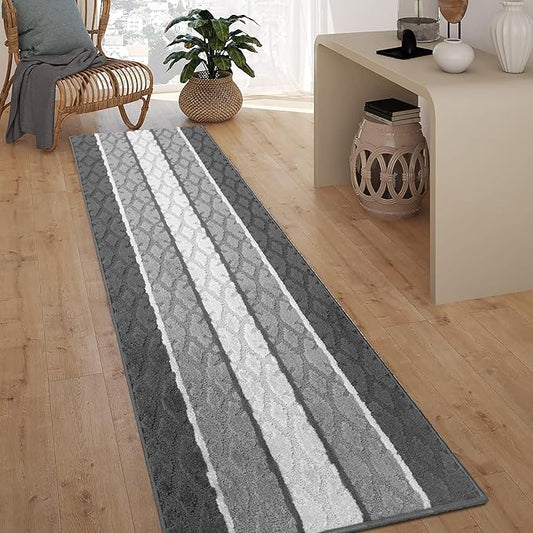 Custom Size Hallway Runner Rug, Slip Resistant, 26 Inch Wide x Your Choice of Length Size, Damask Anthracite, 26 Inch X 17 Feet, Sold and Priced Per Foot