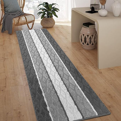 Custom Size Hallway Runner Rug, Slip Resistant, 26 Inch Wide x Your Choice of Length Size, Damask Anthracite, 26 Inch X 34 Feet, Sold and Priced Per Foot