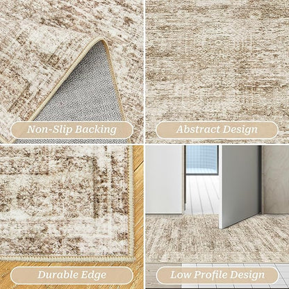 2x3 Washable Rug Runner for Bathroom, Soft Entryway Rug for Laundry Room, Kitchen, Vintage Abstract Hallway Runner for Bedroom, Anti-Slip Door Mat Indoor Entrance(2'x3', Brown/Ivory)