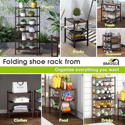 BMOSU 3-Tier Bamboo Small Shoe Rack Premium Stackable Shoe Shelf Storage Organizer for Hallway Closet Living Room Entryway Organizer(Brown)