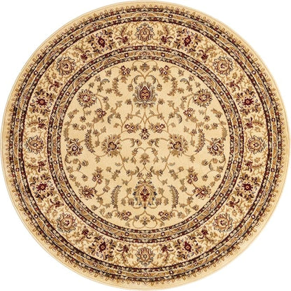 Rugs.com Aditi Collection Rug – 3' 3 Round Cream Low Rug Perfect for Kitchens, Dining Rooms