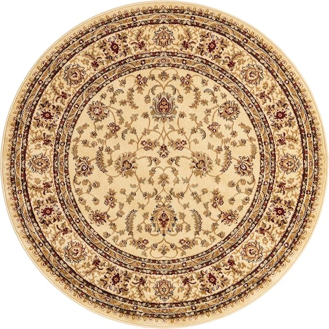 Rugs.com Aditi Collection Rug – 5' 3 Round Cream Low Rug Perfect for Kitchens, Dining Rooms