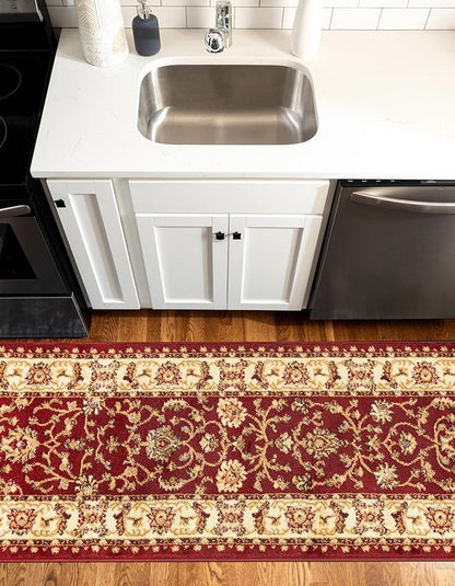Rugs.com Aditi Collection Rug – 16 Ft Runner Red Medium-Pile Rug Perfect for Hallways, Entryways