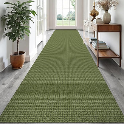 EARTHALL Runner Rug 3x18 Ft Washable Runners for Hallways Extra Long Woven Non Slip Entryway Runner Braided Kitchen Runner Indoor Outdoor Carpet Runners for Hotels, Officel, Stair, Green