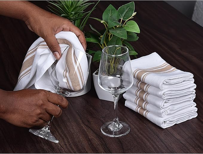 Cotton Premium Weave Kitchen Towels - Ultra-Absorbent, Quick Dry Dish Towels with Hanging Loop - Extra Large 18x28 Inches - Beige (Pack of 12)