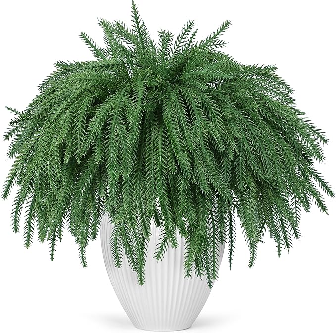 Der Rose 12Pcs Christmas Norfolk Pine Stems, 18 Inch Artificial Pine Branches Faux Cedar Stems Greenery Picks for Xmas DIY Crafts Wreath Garland Home Outdoor Christmas Decorations Indoor
