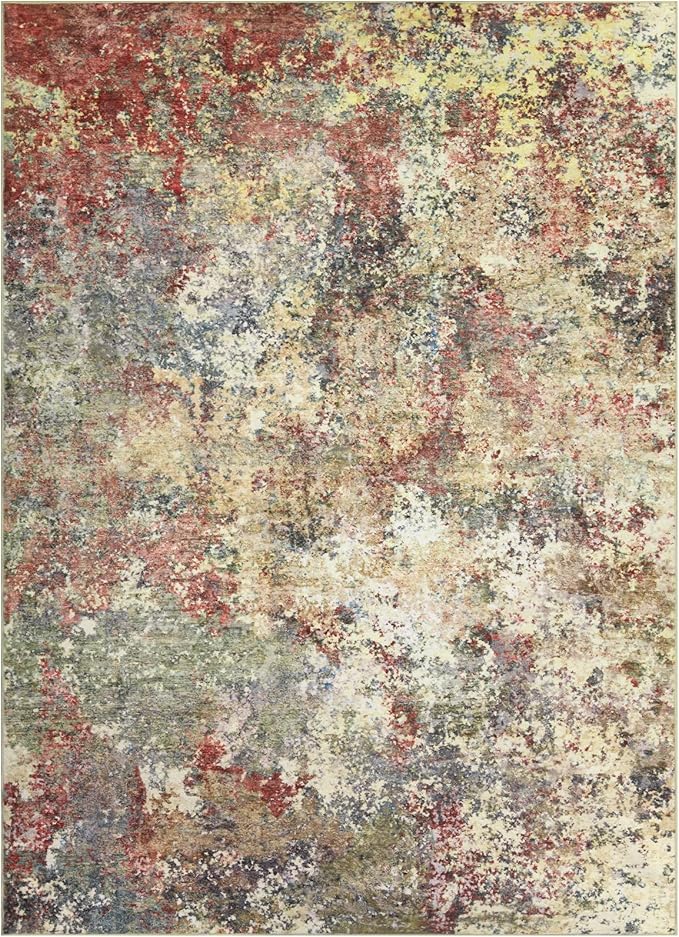 Washable Area Rug for Living Room: 5x7 Modern Abstract Neutral Soft Rug for Bedroom Dining Room No Slip Low Pile Carpet for Nursery Home Office - Red/Ivory