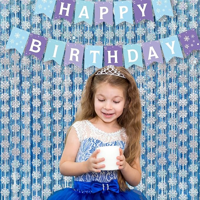 BRAVESHINE Silver Party Snowflake Backdrop - 2 Pack Hanging Foil Fringe Snow Flakes Party Streamers Curtain for Christmas Winter-themed Frozen Birthday Bridal Shower Holiday New Year Party Decorations