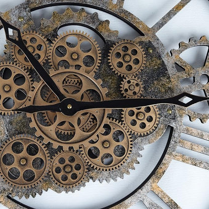 Lafocuse 23 Inch Real Moving Gear Wall Clock, Steampunk Wooden Large Wall Clock for Living Room Decor, Farmhouse