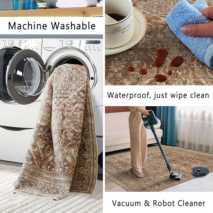 vivorug Runner Rug 2'x8' Vintage Washable Non-Slip Runners for Hallways Kitchen Entryway Laundry Room Carpet Hallway Runner Earth Tone