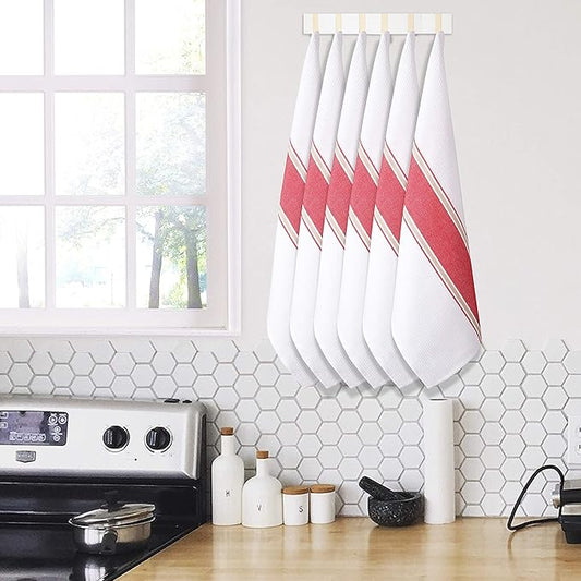 Goroly Home 100% Cotton Kitchen Dish Towel Set of 6 Pack, Highly Absorbent Quick Drying, Machine Washable and Reusable Ultra Soft Tea Towel with Hanging Loop for Cleaning Dishes, 20x28 Inch Red