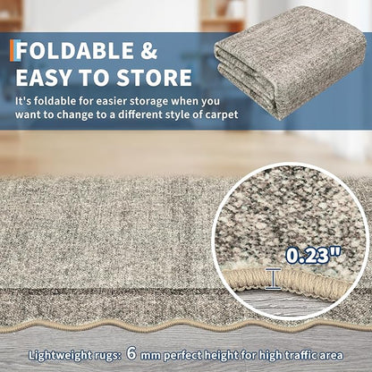 GarveeHome Scalloped Washable Runner Rug 2x8 Runner Modern Non Slip Kitchen Runner Distressed Low Pile Entryway Rug Soft Bathroom Rugs Stain Resistant Carpet for Bedroom Hallway Laundry 2'x8' Brown