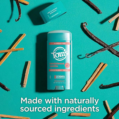 Tom’s of Maine Sandalwood Vanilla Aluminum Free Natural Deodorant For Women & Men | Goes on Clear | Odor & Wetness Protection | Naturally Derived and Moisture-Locking Ingredients | 3.25 oz (2 Pack)