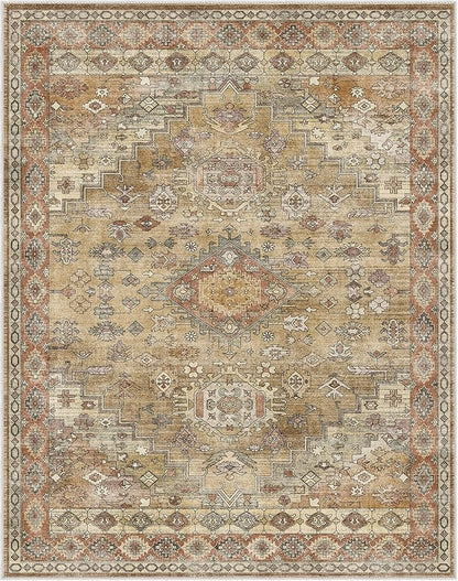GENIMO Machine Washable 8x10 Area Rugs for Living Room, Non Slip Vintage Rugs, Low Pile Lightweight Chenille Print Rug for Bedroom, Dining Room, Home Office, Taupe Mocha