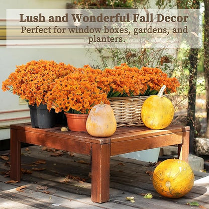 72 Bundles Artificial Mums for Outdoors/Indoors, Fake Flowers Faux Mums for Outdoor Planters, Fall Flowers Artificial for Decoration Garden Porch Window Box Home Wedding Farmhouse