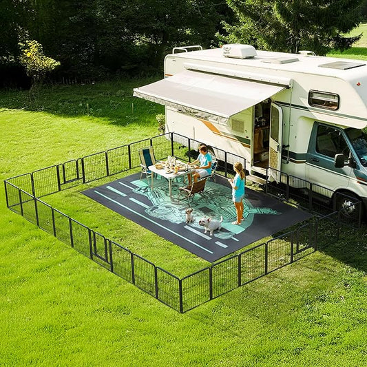FXW Instant Unleashed Dog Playpen, Portable Pet Fence for Outdoor, RV Trips, and Camping, 24 inch, 32 Panels for Puppy and Small Dogs with 9' x 11' RV Mat│Patented