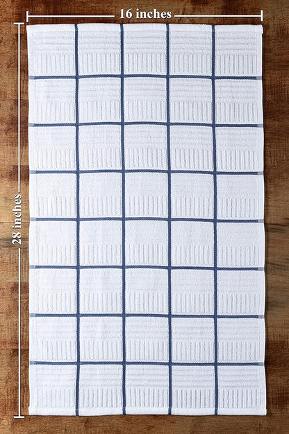 Sticky Toffee Cotton Kitchen Towels Set of 4, Dark Blue and White, 28 x 16 in, Absorbent Reusable Hand and Tea Towels for Kitchen Cleaning