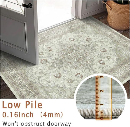 vivorug Runner Rug 2'x8' Vintage Floral Washable Non-Slip Runners for Hallways Kitchen Entryway Laundry Room Carpet Hallway Runner Sage Green