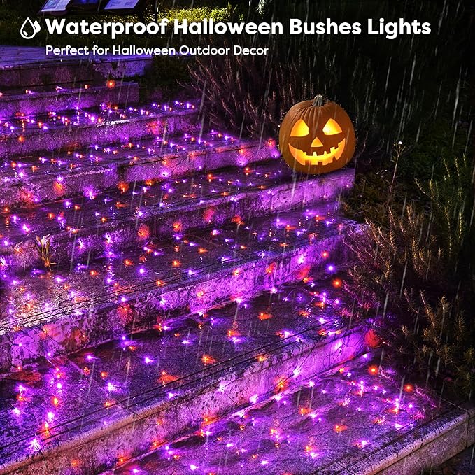 BlcTec Halloween Lights Outdoor 200 LED 8.2ft x 4.9ft Orange Purple Net Lights with 8 Modes, Timer, UL Certified, Connectable, Memory, Waterproof for Lawn, Trees, Bushes Outdoor Halloween Decorations