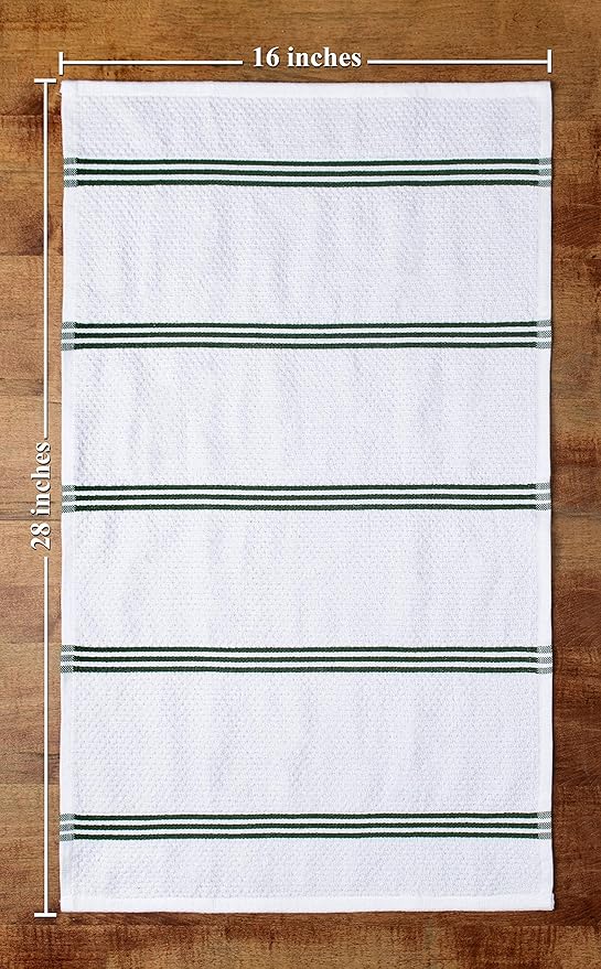 Sticky Toffee Cotton Kitchen Towels Set of 4 – 28x16 in Dark Green and White Dish Towels, Reusable and Absorbent Tea Towels for Cleaning or Drying, Oeko-Tex Cotton