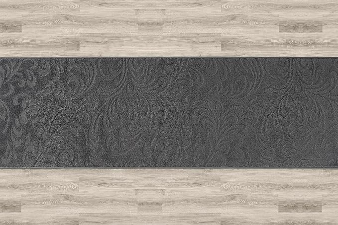 24 Ft Extra Long Non-Slip Dark Grey Anthracite Hallway Kitchen Runner Rug, 2'7" X 24' Washable Carpet - Rubber Backed, Custom Size Floor Mat for Entryway Stairs Bedroom Bathroom Mudroom