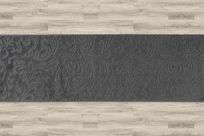 14 Ft Non-Slip Dark Grey Anthracite Hallway Kitchen Runner Rug, 2'7" X 14' Washable Carpet - Rubber Backed, Charcoal Custom Size Floor Mat for Entryway Stairs Bedroom Bathroom Mudroom, Floral