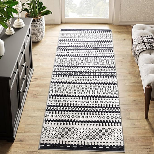 jinchan Moroccan Runner Rug 2x6 for Hallway - Geometric Honeycomb Modern Geometric Machine Washable Soft Ultra-Thin Non-Slip Carpet for Kitchen Bedroom Laundry Room (2x6ft, Black)