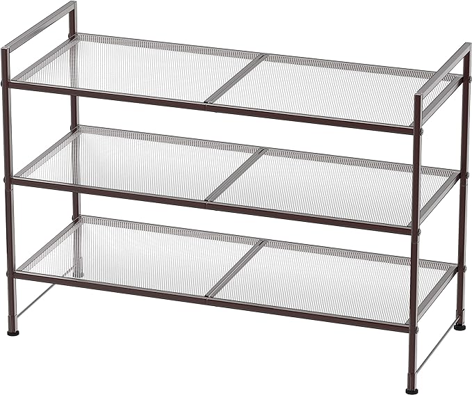 SIMPLE HOUSEWARE 3-Tier Stackable Mesh Shoe Rack, Bronze