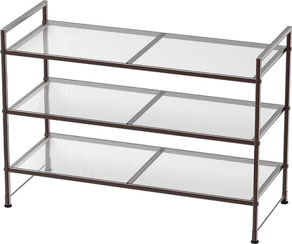 SIMPLE HOUSEWARE 3-Tier Stackable Mesh Shoe Rack, Bronze