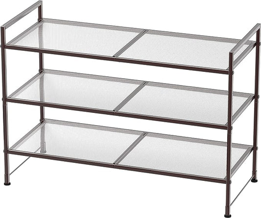 SIMPLE HOUSEWARE 3-Tier Stackable Mesh Shoe Rack, Bronze